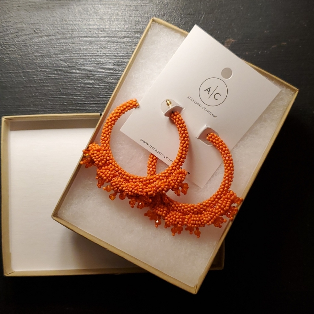 Beaded Dramatic 2" Hoops NWT